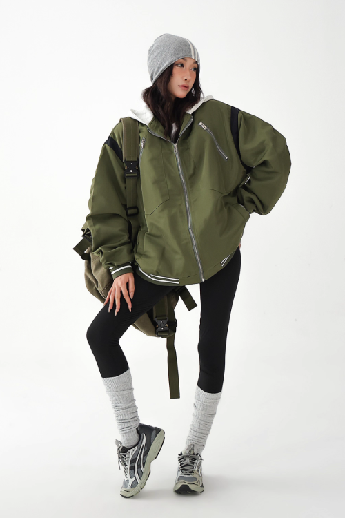 Retro Color Patchwork Hood Jacket