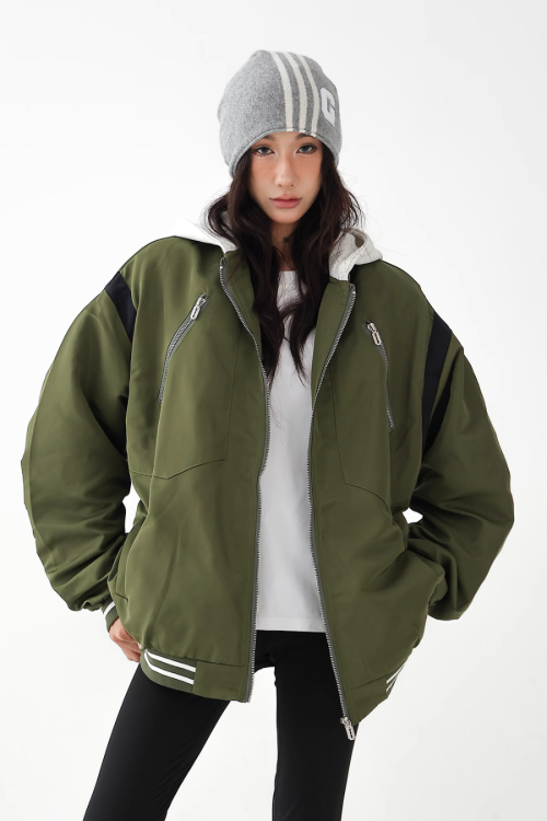 Retro Color Patchwork Hood Jacket