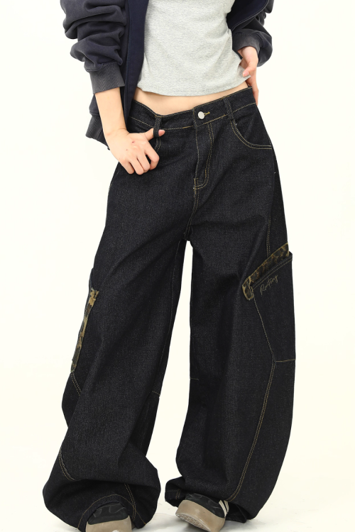 Retro Curve Wide Denim Pants