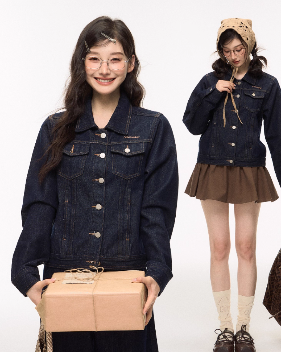 Retro Denim Jacket / Denim Wide Pants / Tiered Skirt Retro Denim Jacket / Denim Wide Pants / Tiered Skirt