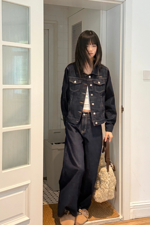 Retro Denim Jacket / Denim Wide Pants / Tiered Skirt