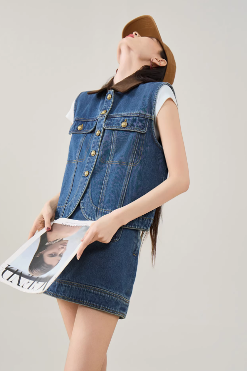 Retro Denim Vest / Denim Mini Skirt