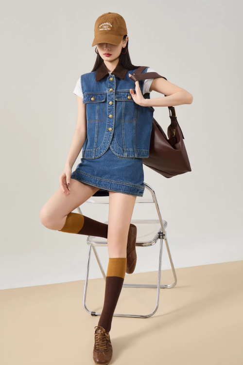 Retro Denim Vest / Denim Mini Skirt