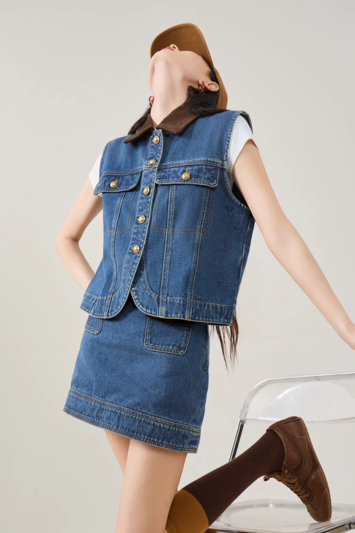 Retro Denim Vest / Denim Mini Skirt
