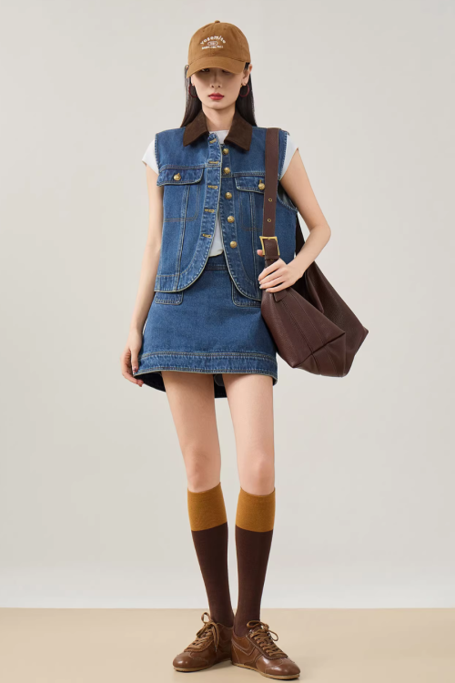 Retro Denim Vest / Denim Mini Skirt
