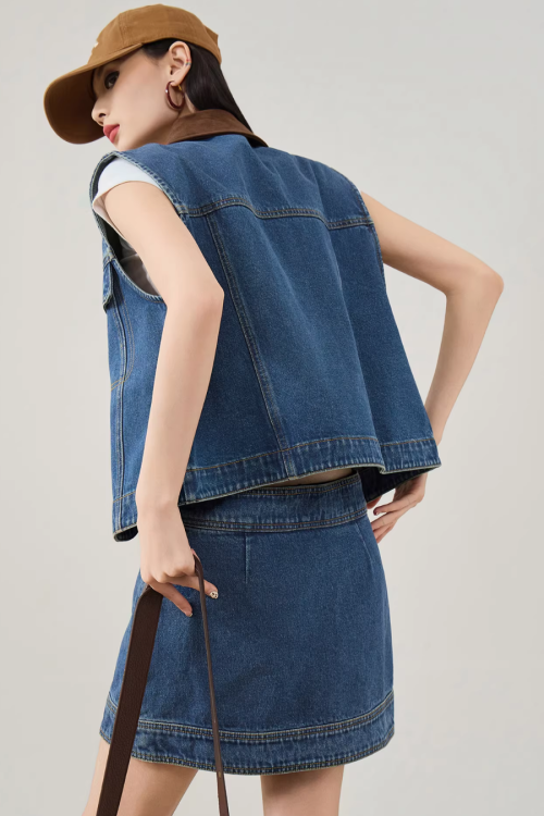 Retro Denim Vest / Denim Mini Skirt