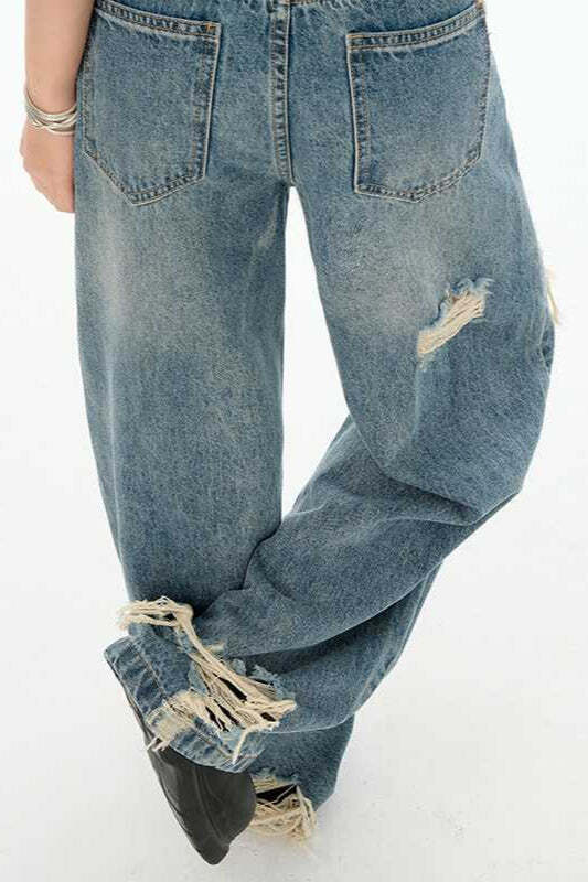Retro Distressed Long Straight Leg Jeans Retro Distressed Long Straight Leg Jeans