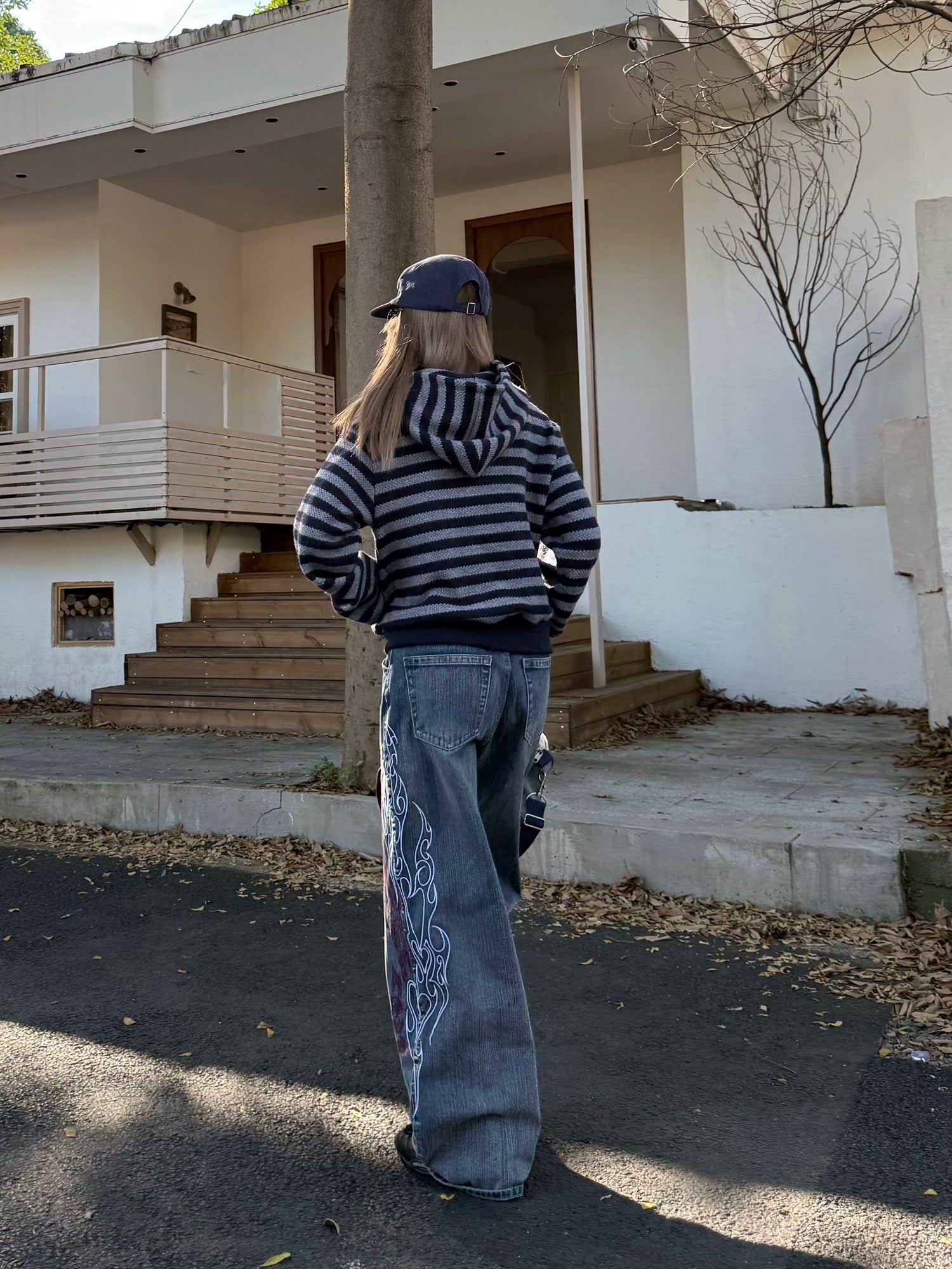 Retro Embroidered Bamboo Denim Pants Retro Embroidered Bamboo Denim Pants