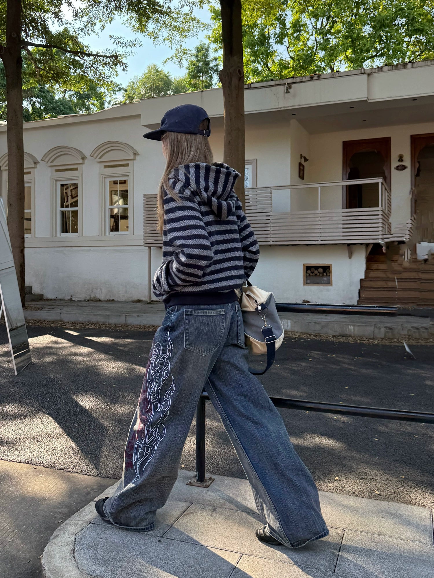 Retro Embroidered Bamboo Denim Pants Retro Embroidered Bamboo Denim Pants