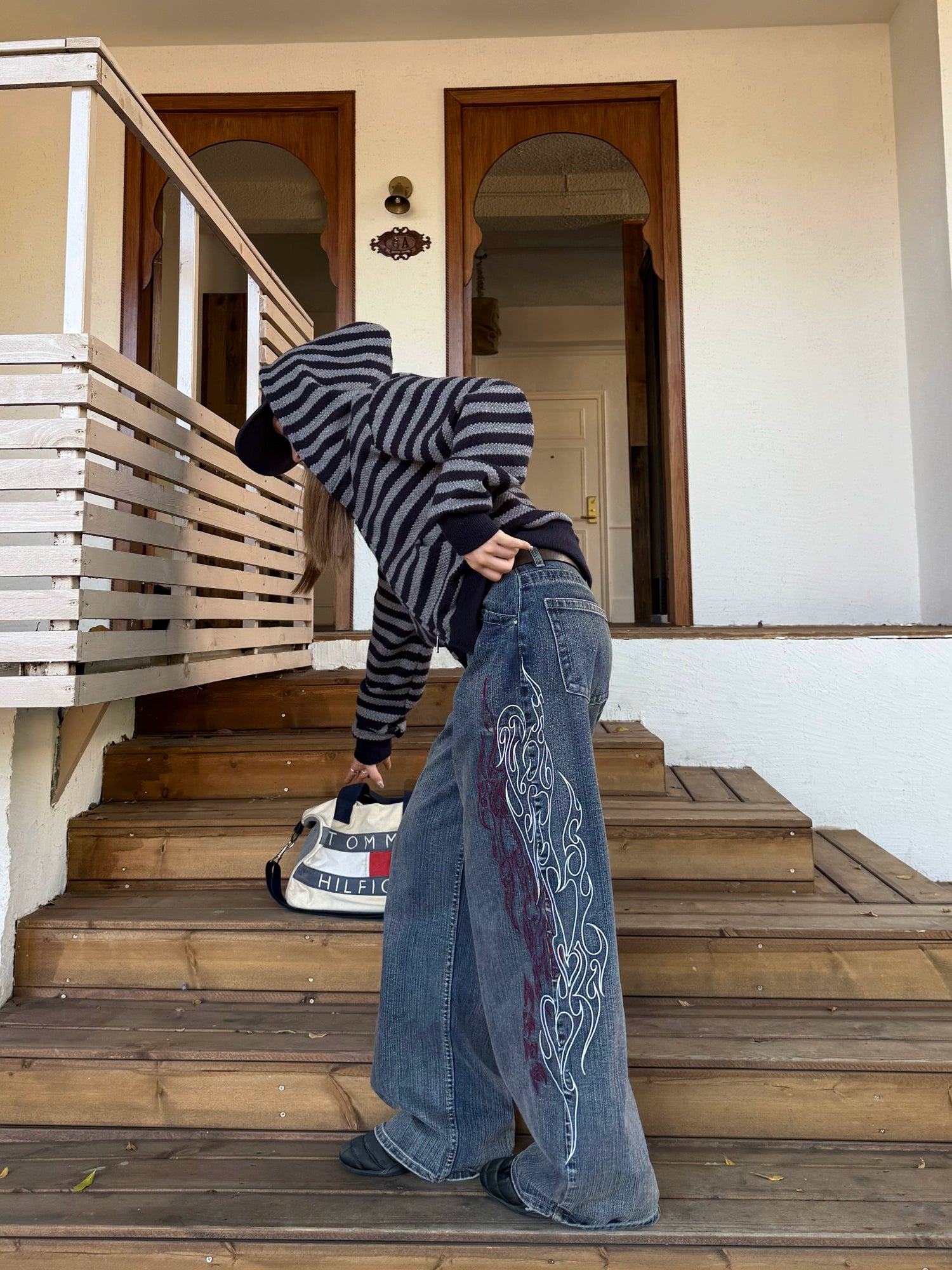 Retro Embroidered Bamboo Denim Pants Retro Embroidered Bamboo Denim Pants