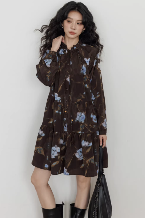 Retro Flower Print Dress