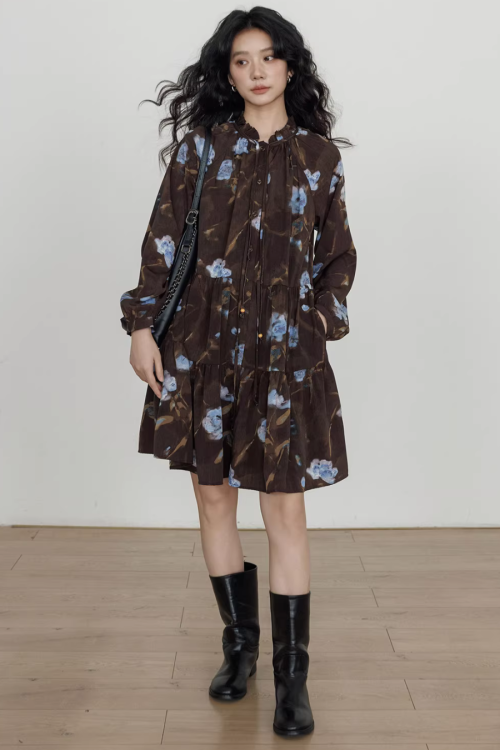 Retro Flower Print Dress