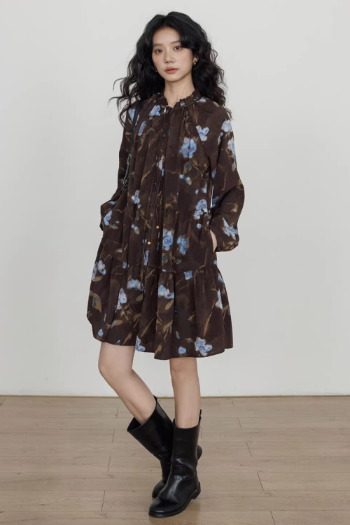 Retro Flower Print Dress