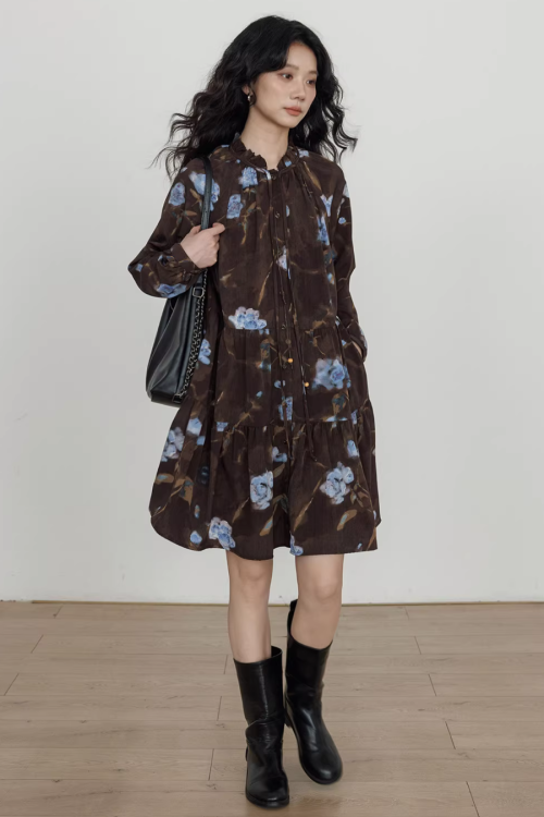 Retro Flower Print Dress