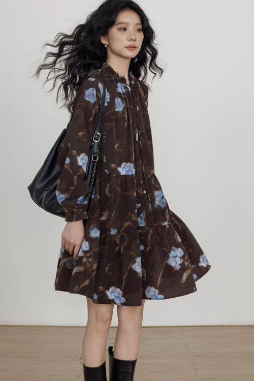 Retro Flower Print Dress