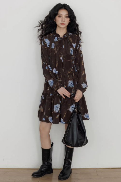 Retro Flower Print Dress