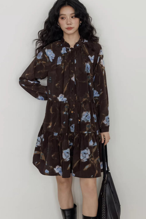 Retro Flower Print Dress