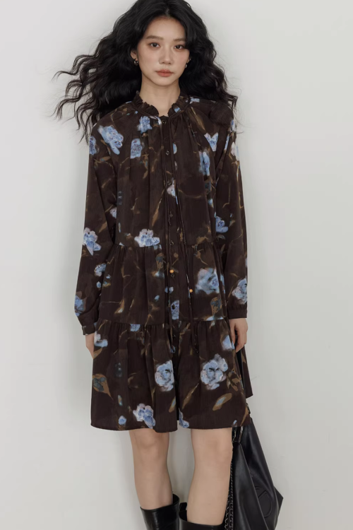 Retro Flower Print Dress