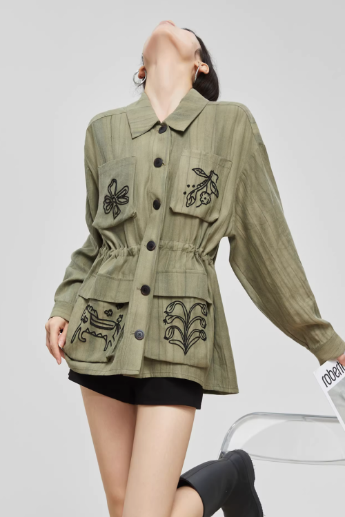 Retro Green Embroidered Shirt