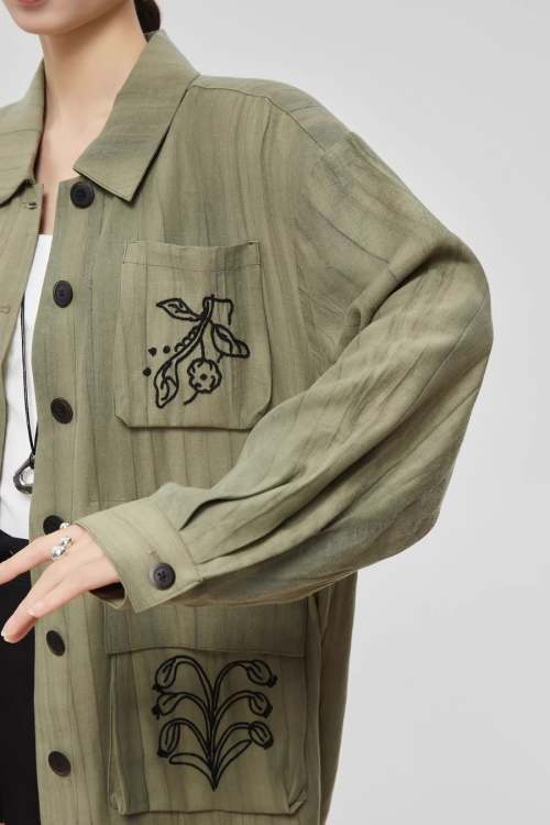 Retro Green Embroidered Shirt