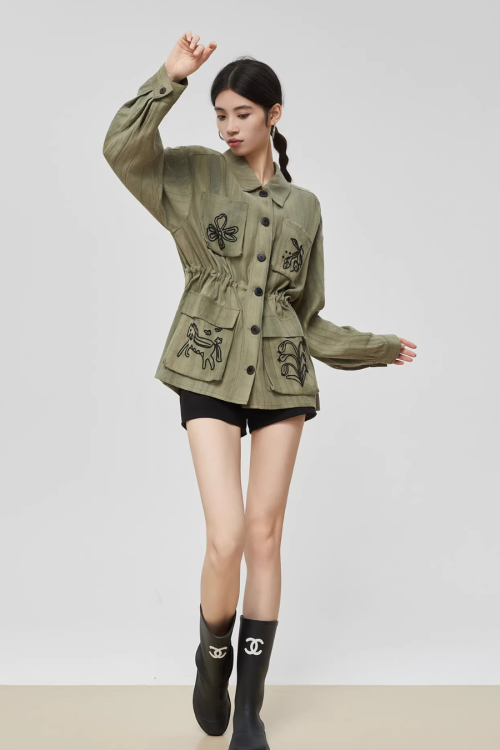 Retro Green Embroidered Shirt