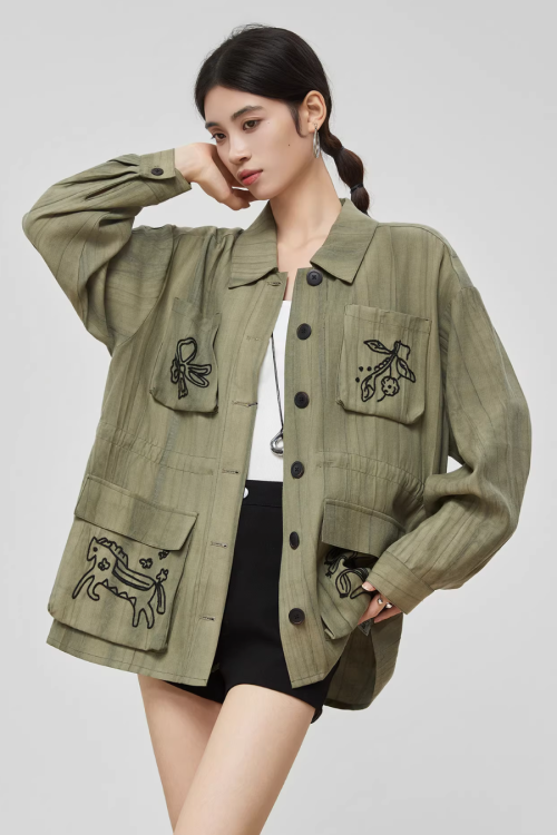 Retro Green Embroidered Shirt