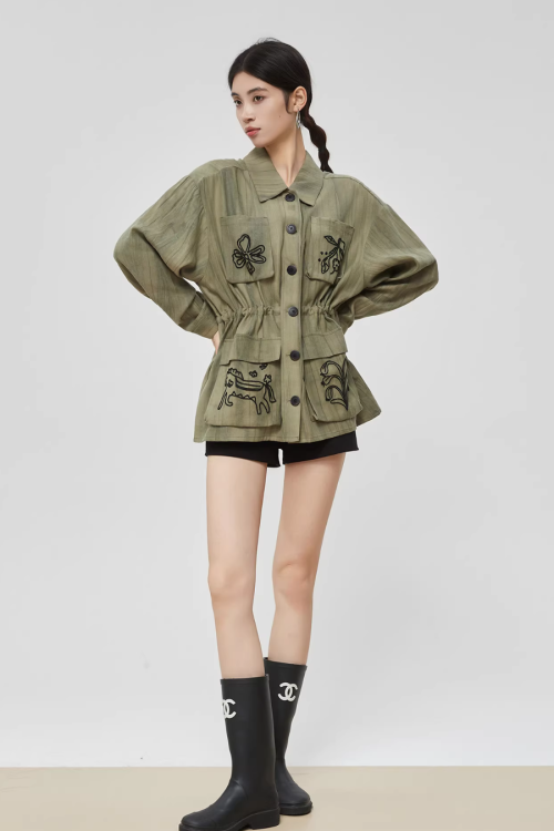 Retro Green Embroidered Shirt