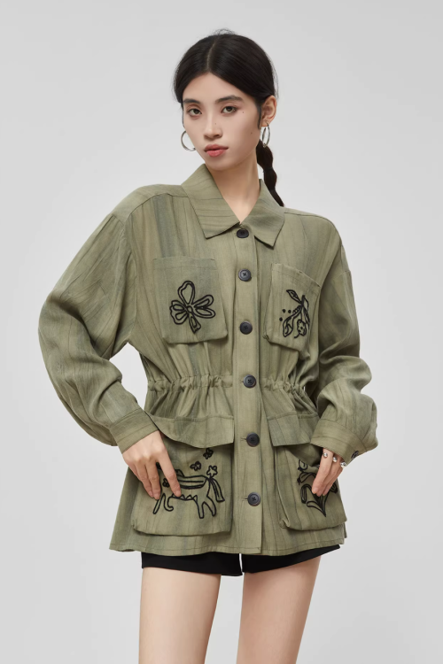 Retro Green Embroidered Shirt