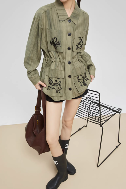 Retro Green Embroidered Shirt