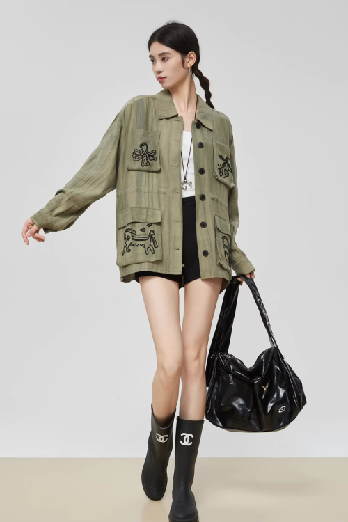 Retro Green Embroidered Shirt