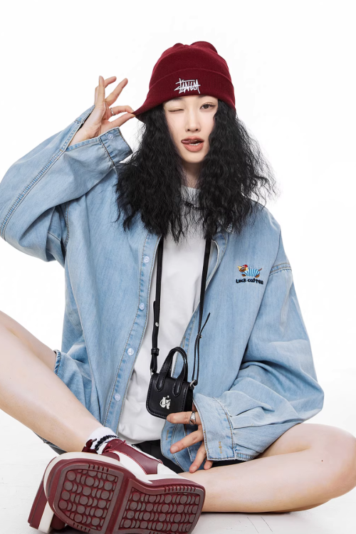 Retro Loose Silhouette Denim Shirt