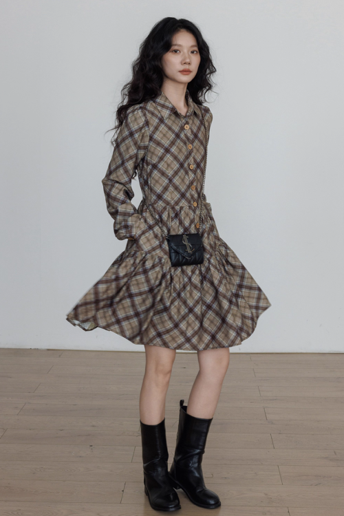 Retro Paid Flare Dress