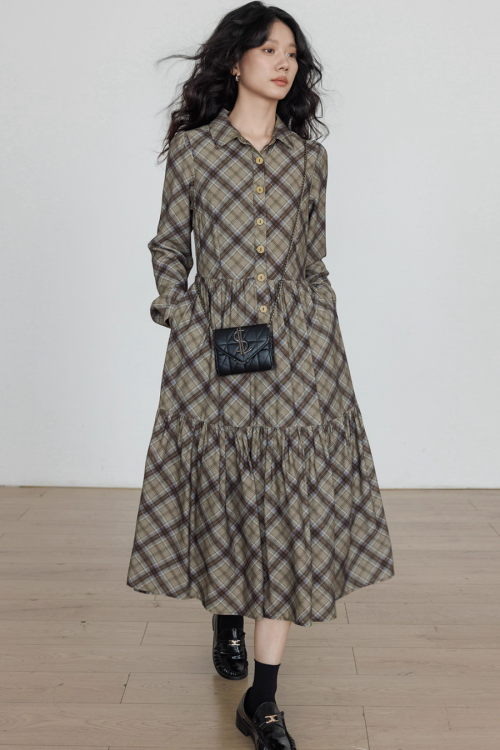 Retro Paid Flare Long Dress