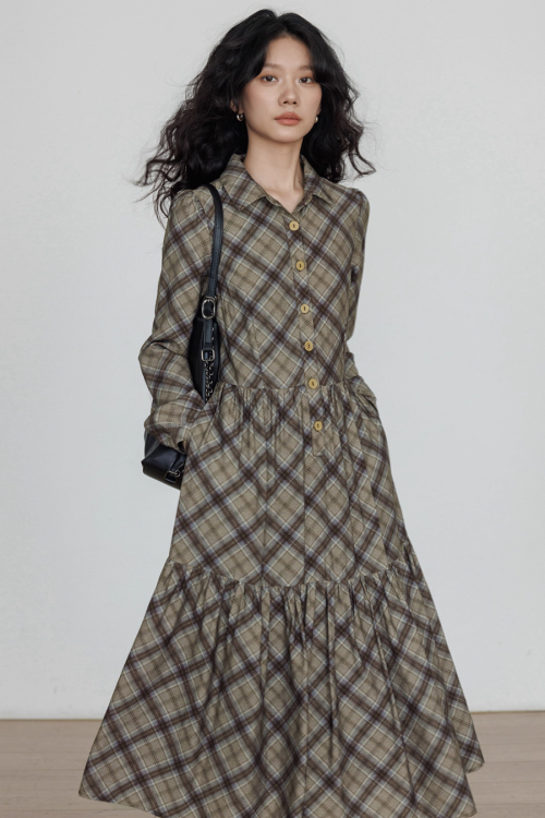 Retro Paid Flare Long Dress