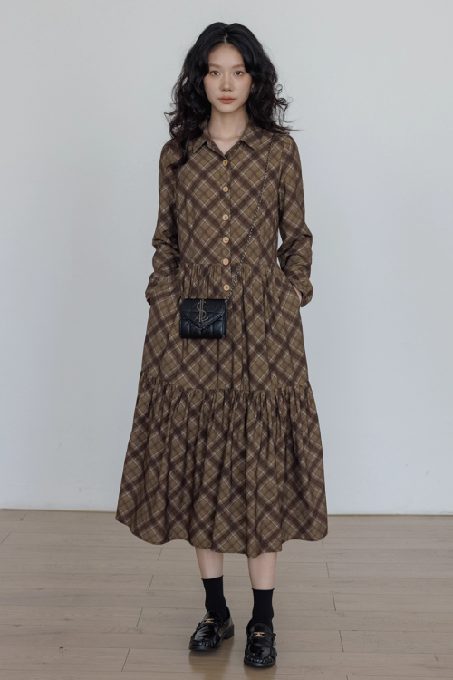 Retro Paid Flare Long Dress