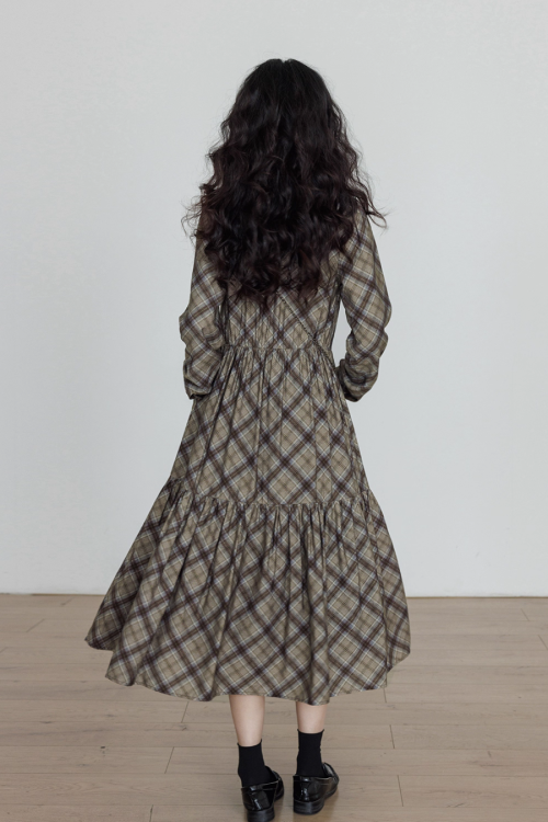 Retro Paid Flare Long Dress