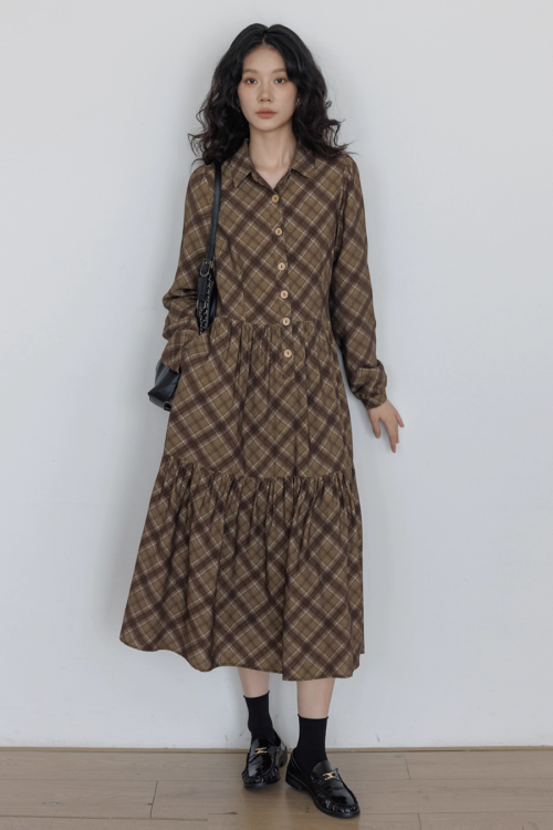 Retro Paid Flare Long Dress