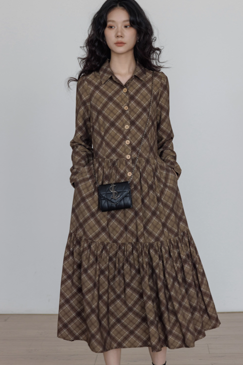 Retro Paid Flare Long Dress