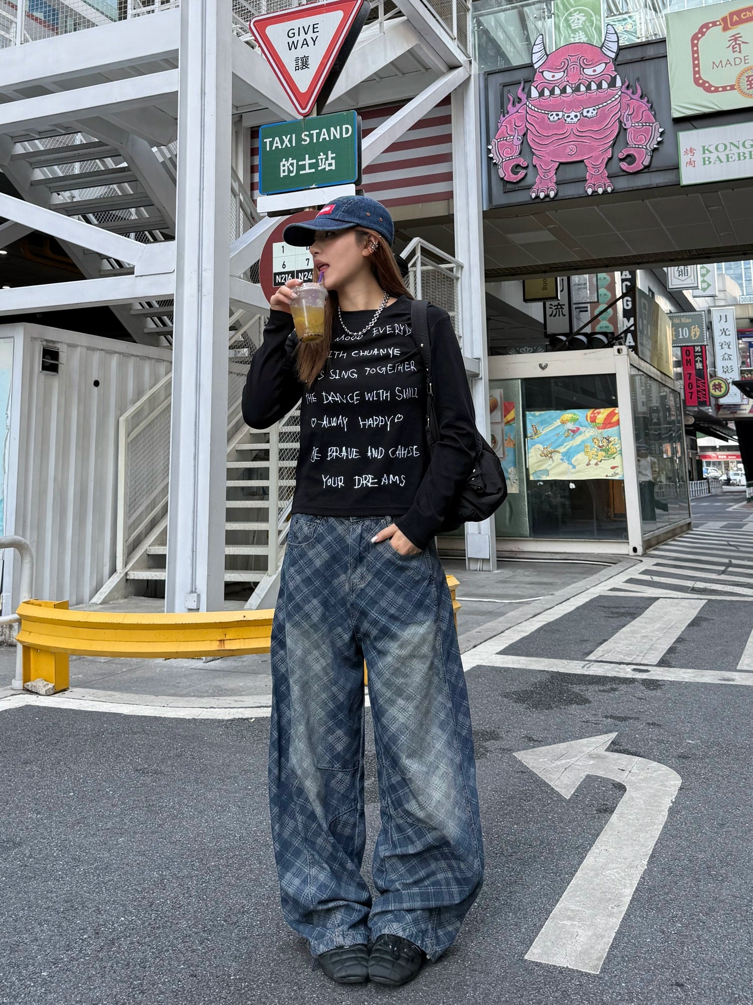 Retro Plaid Curved Knife Jeans Retro Plaid Curved Knife Jeans