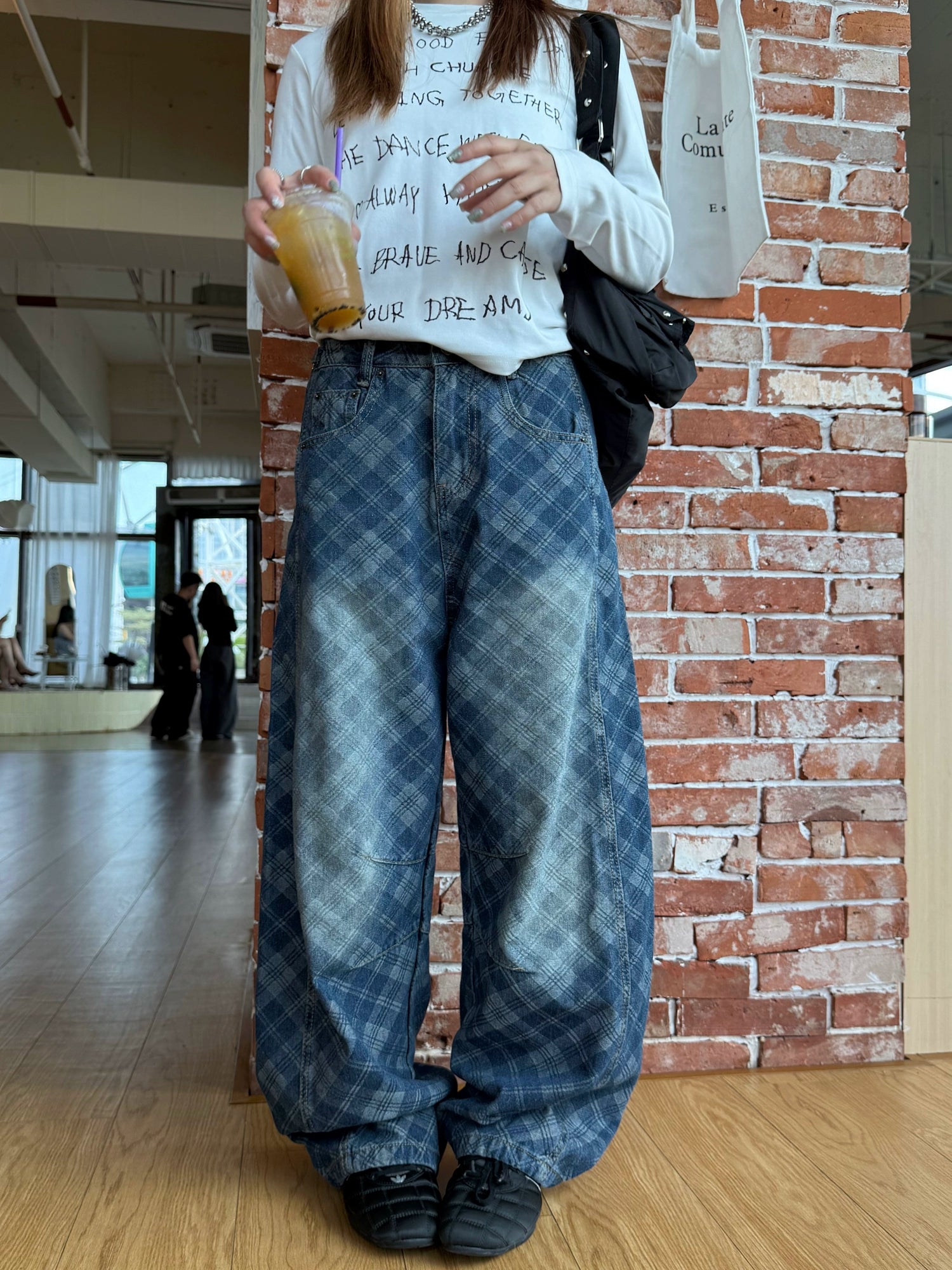 Retro Plaid Curved Knife Jeans Retro Plaid Curved Knife Jeans