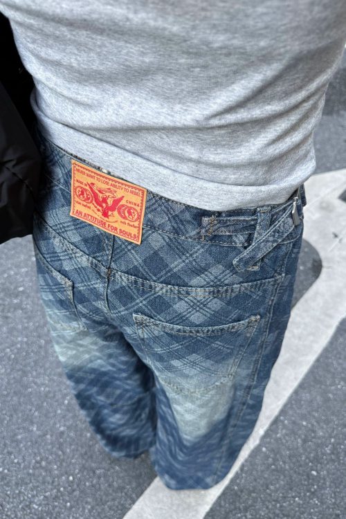 Retro Plaid Curved Knife Jeans