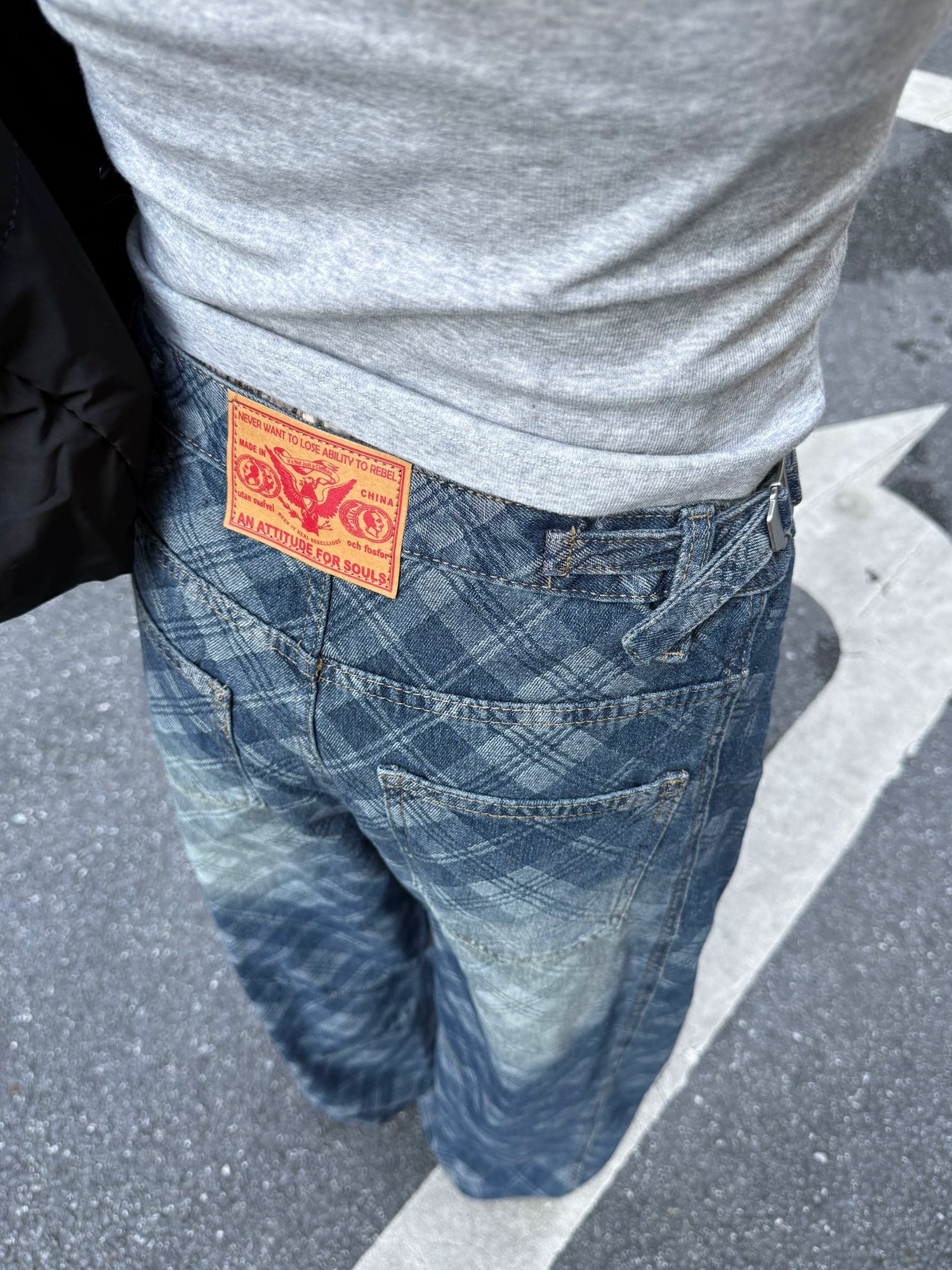 Retro Plaid Curved Knife Jeans Retro Plaid Curved Knife Jeans