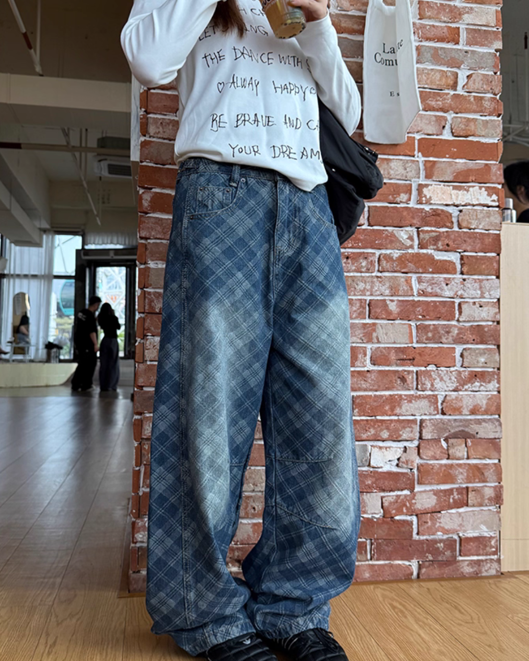 Retro Plaid Curved Knife Jeans Retro Plaid Curved Knife Jeans