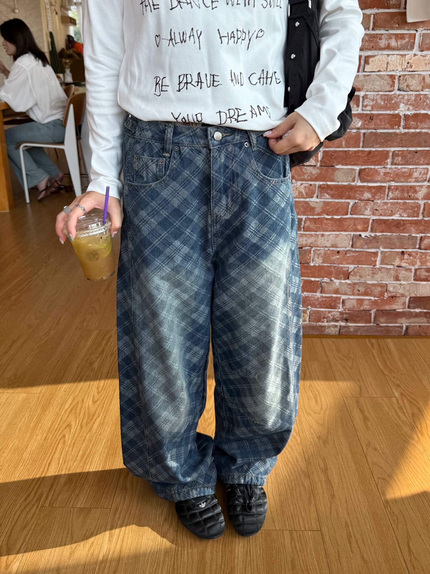 Retro Plaid Curved Knife Jeans Retro Plaid Curved Knife Jeans