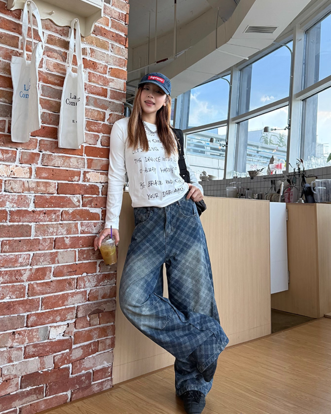 Retro Plaid Curved Knife Jeans Retro Plaid Curved Knife Jeans