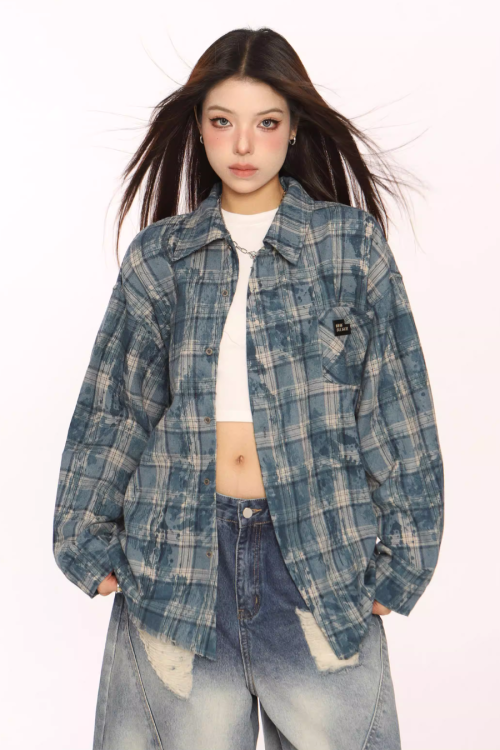 Retro Plaid Distressed Shirt