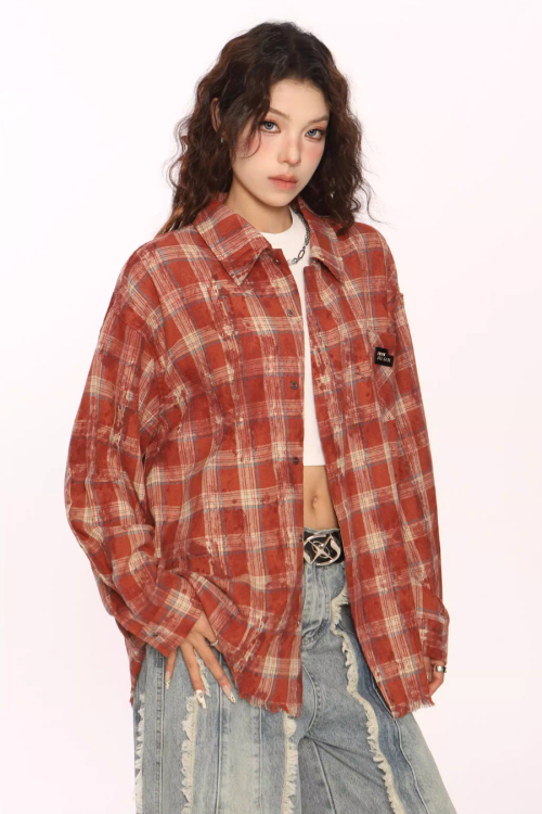 Retro Plaid Distressed Shirt