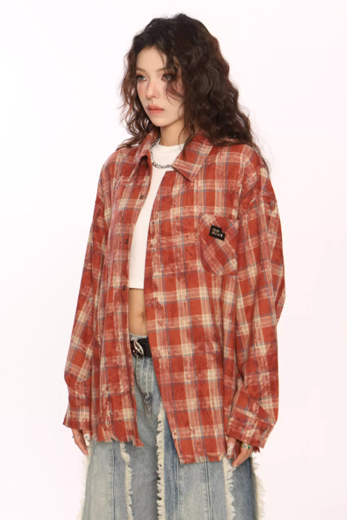 Retro Plaid Distressed Shirt