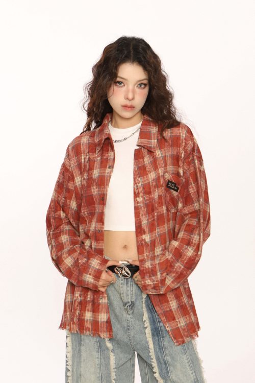 Retro Plaid Distressed Shirt