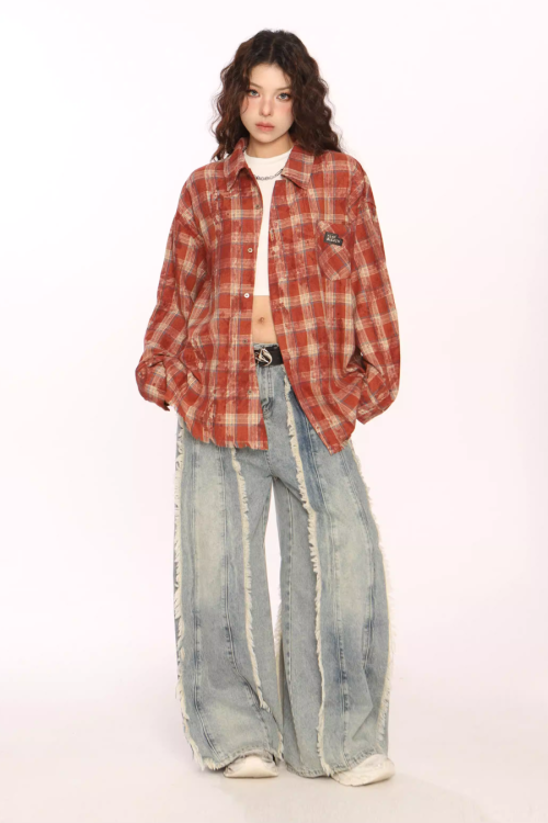 Retro Plaid Distressed Shirt